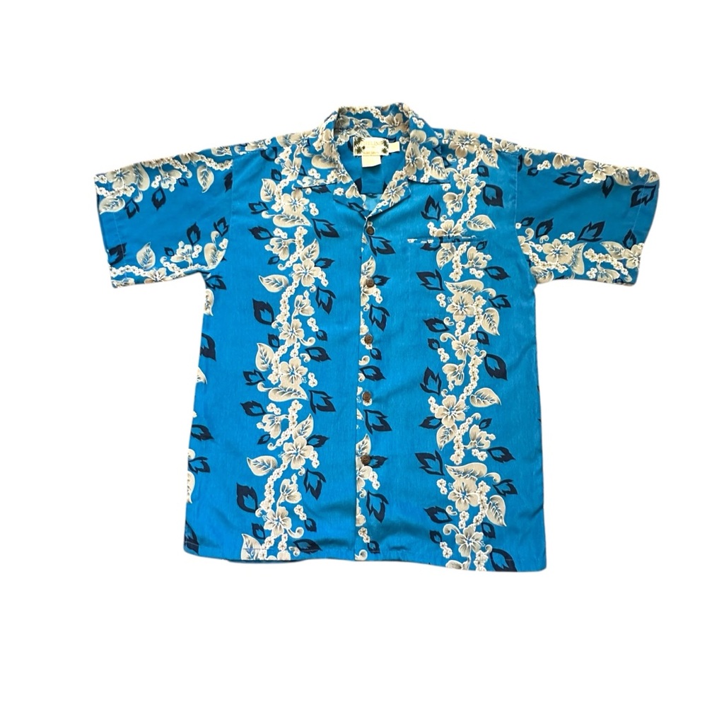 Vintage Pipeline Aloha Shirt Blue Floral Hawaiian Sz L